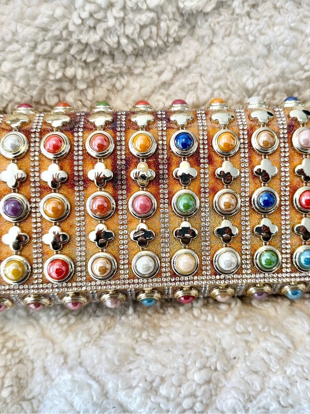 NEW Beautiful Embellished Multicolor Clutch Bag Gold Metallic